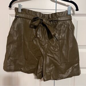 High Waist Olive Faux Leather Shorts